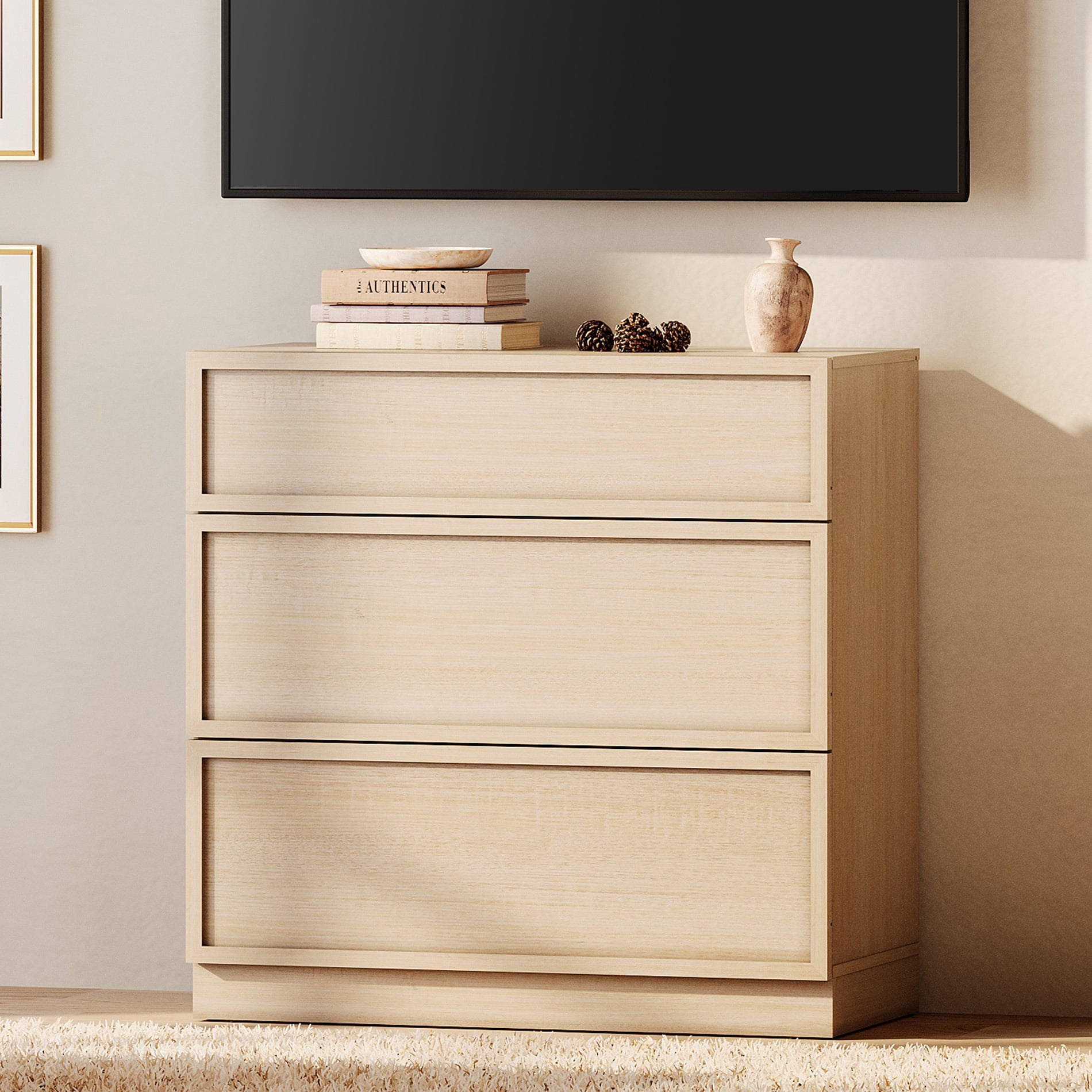 WAMPAT Modern TV Stand for TVs Up to 70", 2-in-1 Entertainment Center TV Console with 4 Doors and Adjustable Shelf, Wooden Media Console Cabinet for Living Room, Bedroom, Oak