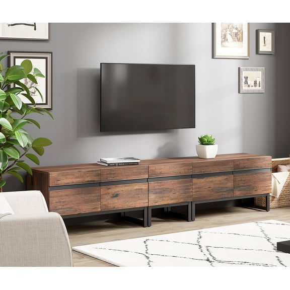 WAMPAT Modern TV Stand for TVs up to 90 inch TV, 3 in 1 Entertainment Center TV Console with Storage Cabinets and Metal Base,Media Console for Living Room, Brown,89'', Brwon