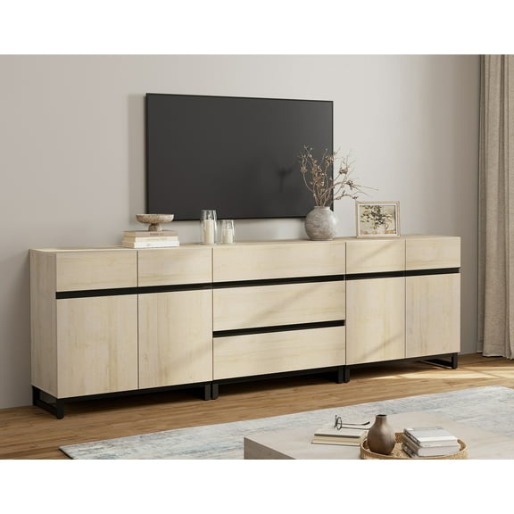 WAMPAT Modern TV Stand for TVs up to 100 inch, 3 in 1 TV Console with Adjustable Shelves and 3 Drawers, Media Console for Living Room,Bedroom, Beige