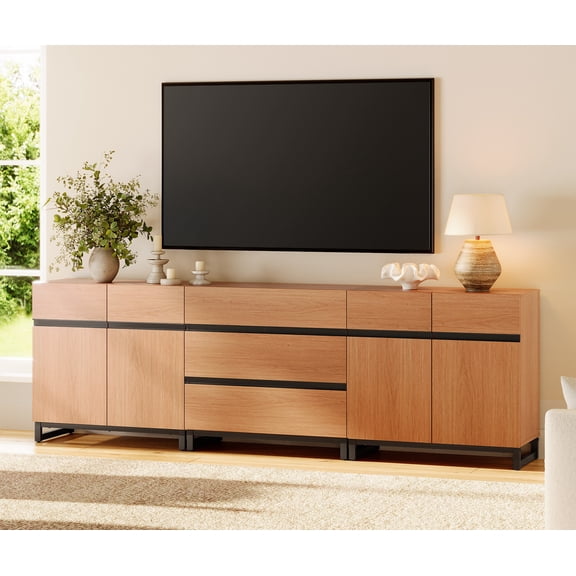 WAMPAT Modern TV Stand for TVs up to 100 inch, 3 in 1 TV Console with Adjustable Shelves and 3 Drawers, Media Console for Living Room, Bedroom, Mocha