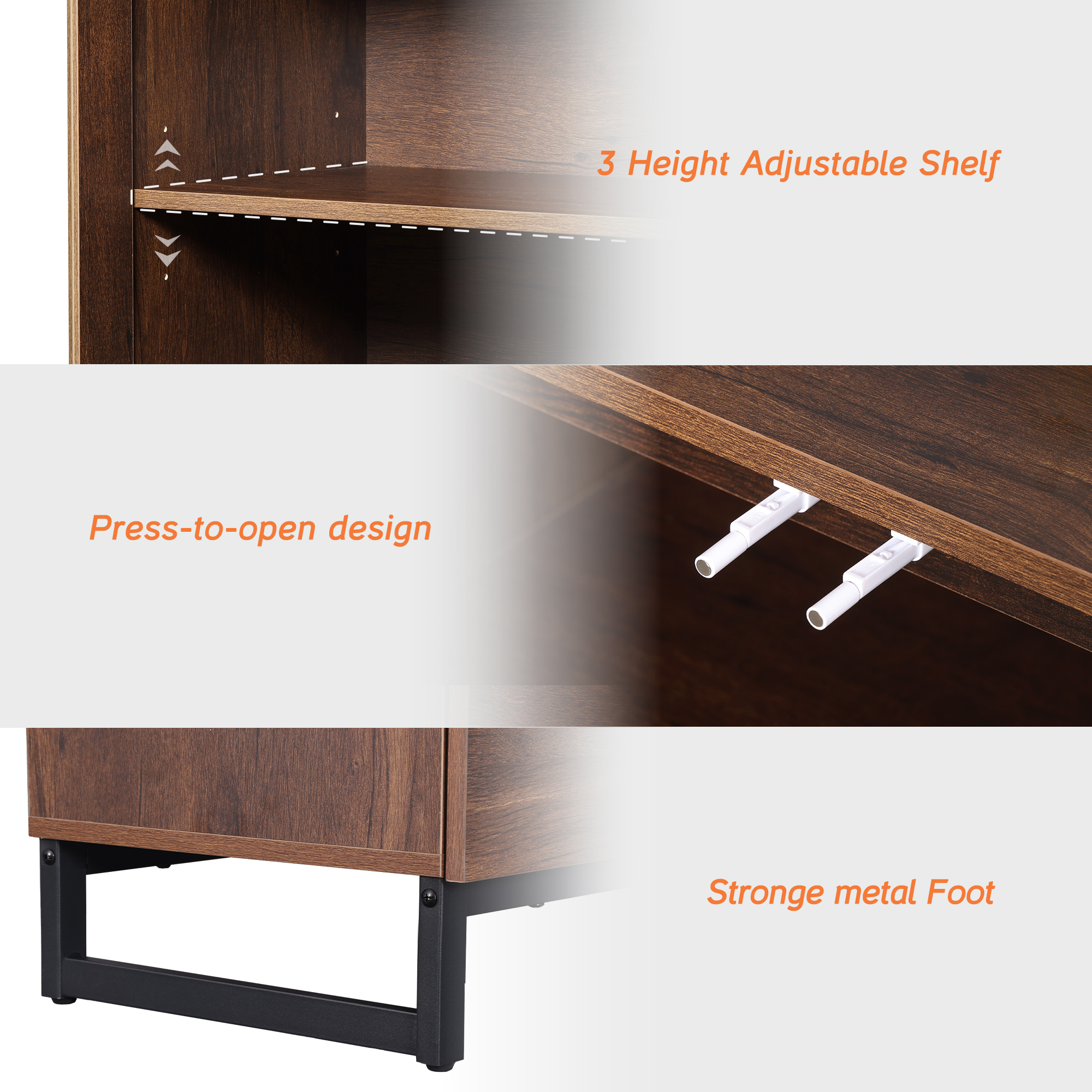 WAMPAT Modern TV Stand with Glass Door & 1 Drawer, Metal Base Entertainment Console for 32-40 Inch TVs, Media Console for Living Room & Bedroom
