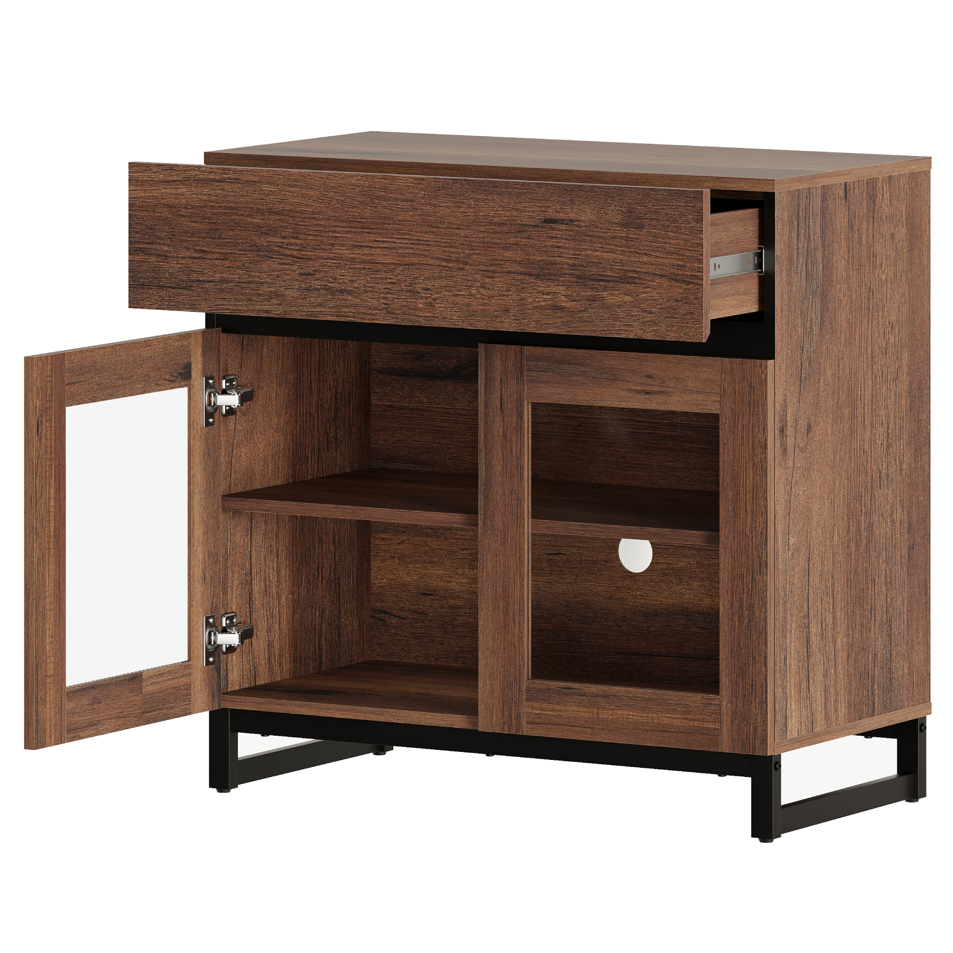 WAMPAT Modern TV Stand with Glass Door & 1 Drawer, Metal Base Entertainment Console for 32-40 Inch TVs, Media Console for Living Room & Bedroom