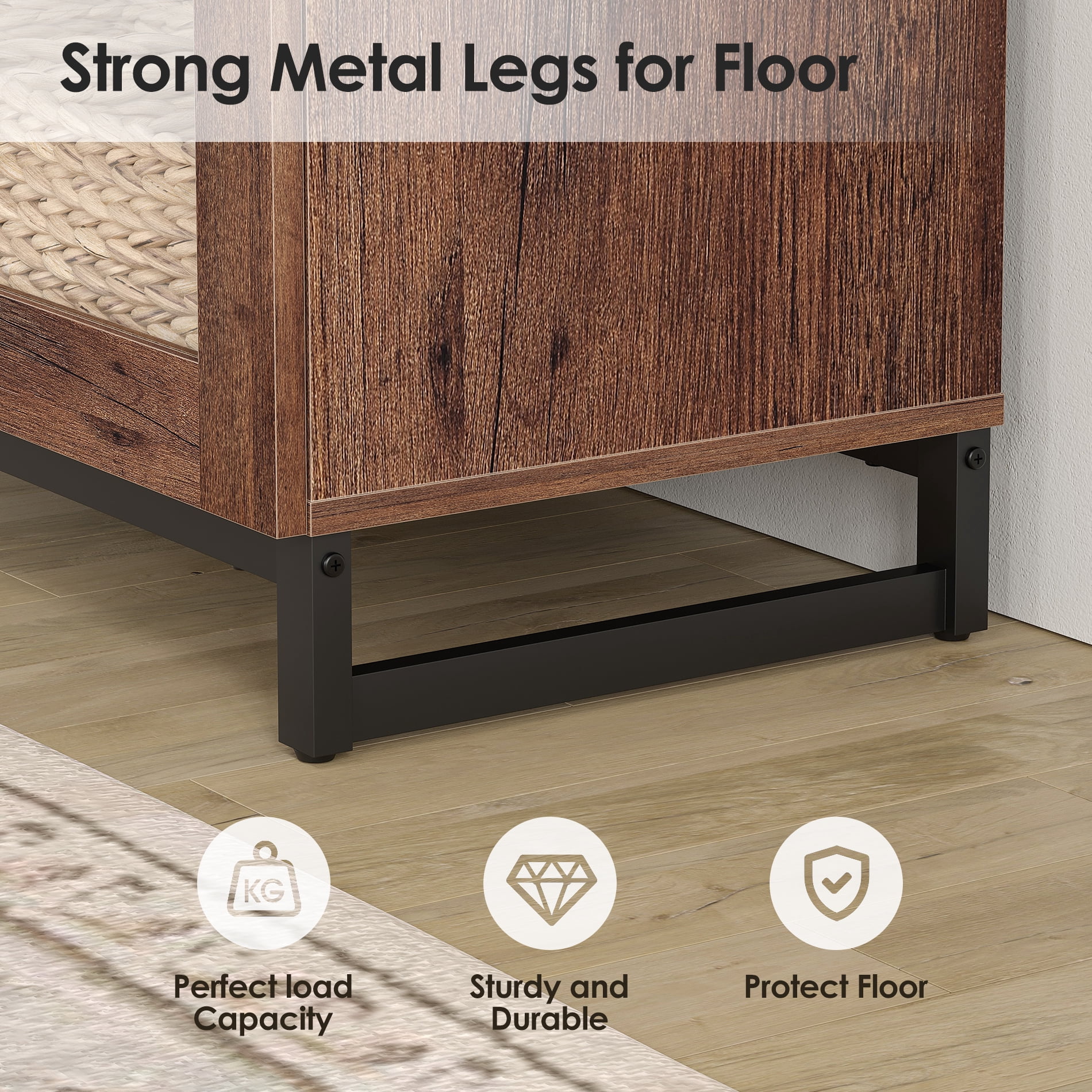 WAMPAT Modern TV Stand with Glass Doors, Fits 32-40 inch TVs, Entertainment Center Console with Adjustable Shelves, for Living Room & Bedroom,Brown