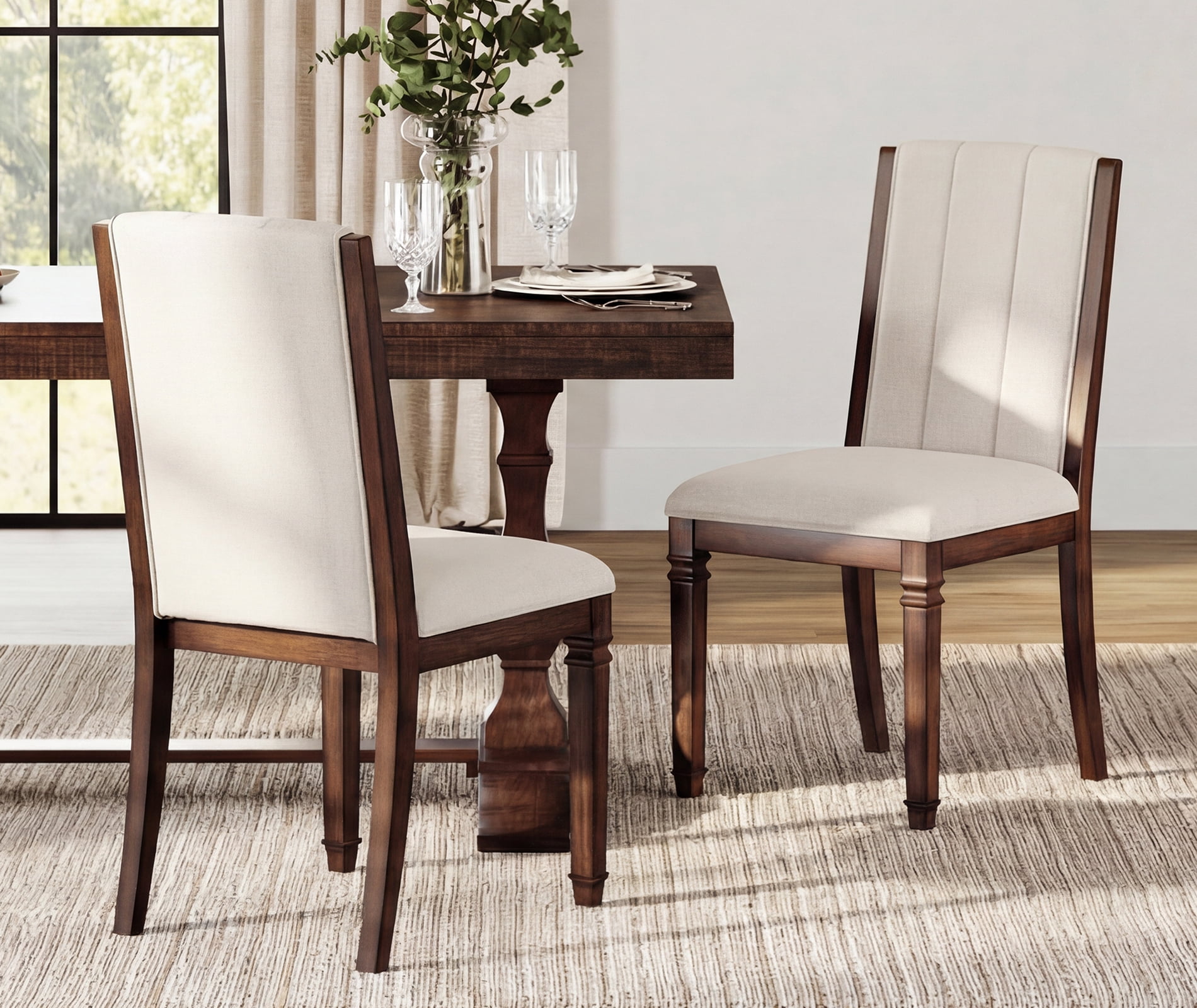 WAMPAT Modern Upholstered Dining Chairs Set of 2,Farmhouse Kitchen Chairs with Fabric Cushion & Solid Back for Dining Room,Living Room,Espresso