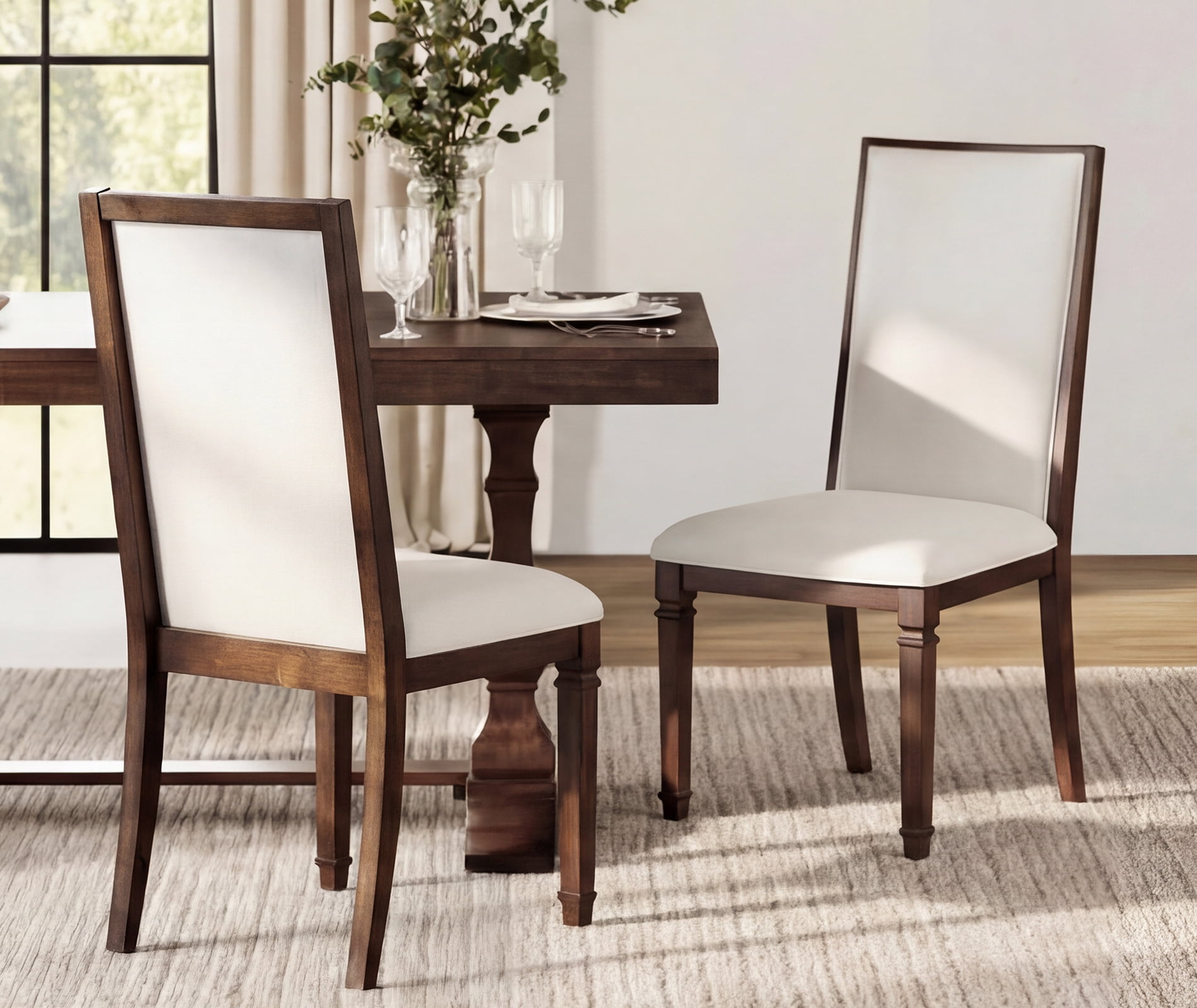 WAMPAT Modern Upholstered Dining Chairs Set of 2,Farmhouse Kitchen Chairs with Fabric Cushion & Solid Back for Dining Room,Living Room,Rustic Brown