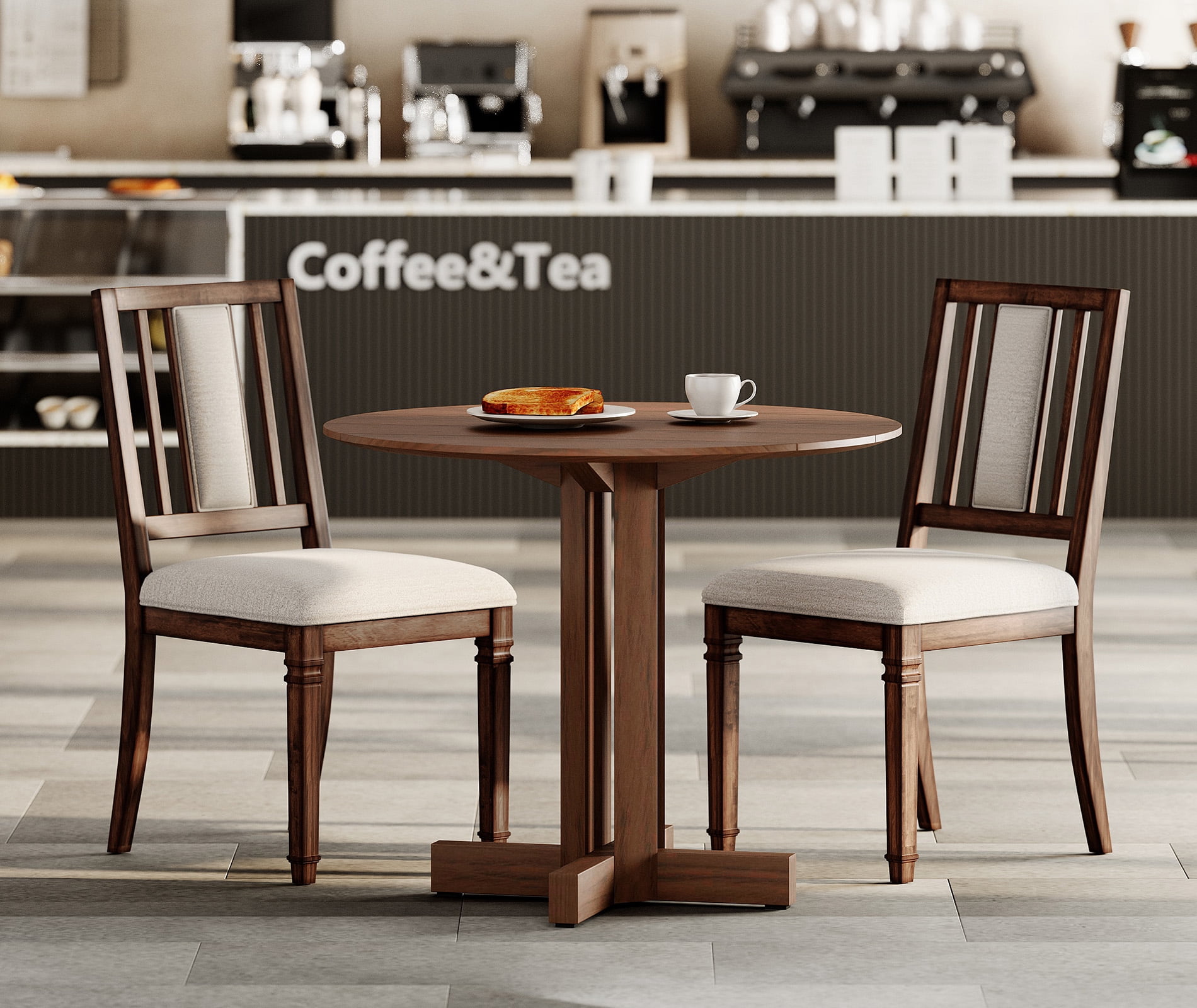 WAMPAT Modern Upholstered Dining Chairs Set of 2,Farmhouse Kitchen Chairs with Fabric Cushion & Splat Back for Dining Room,Living Room,Brown