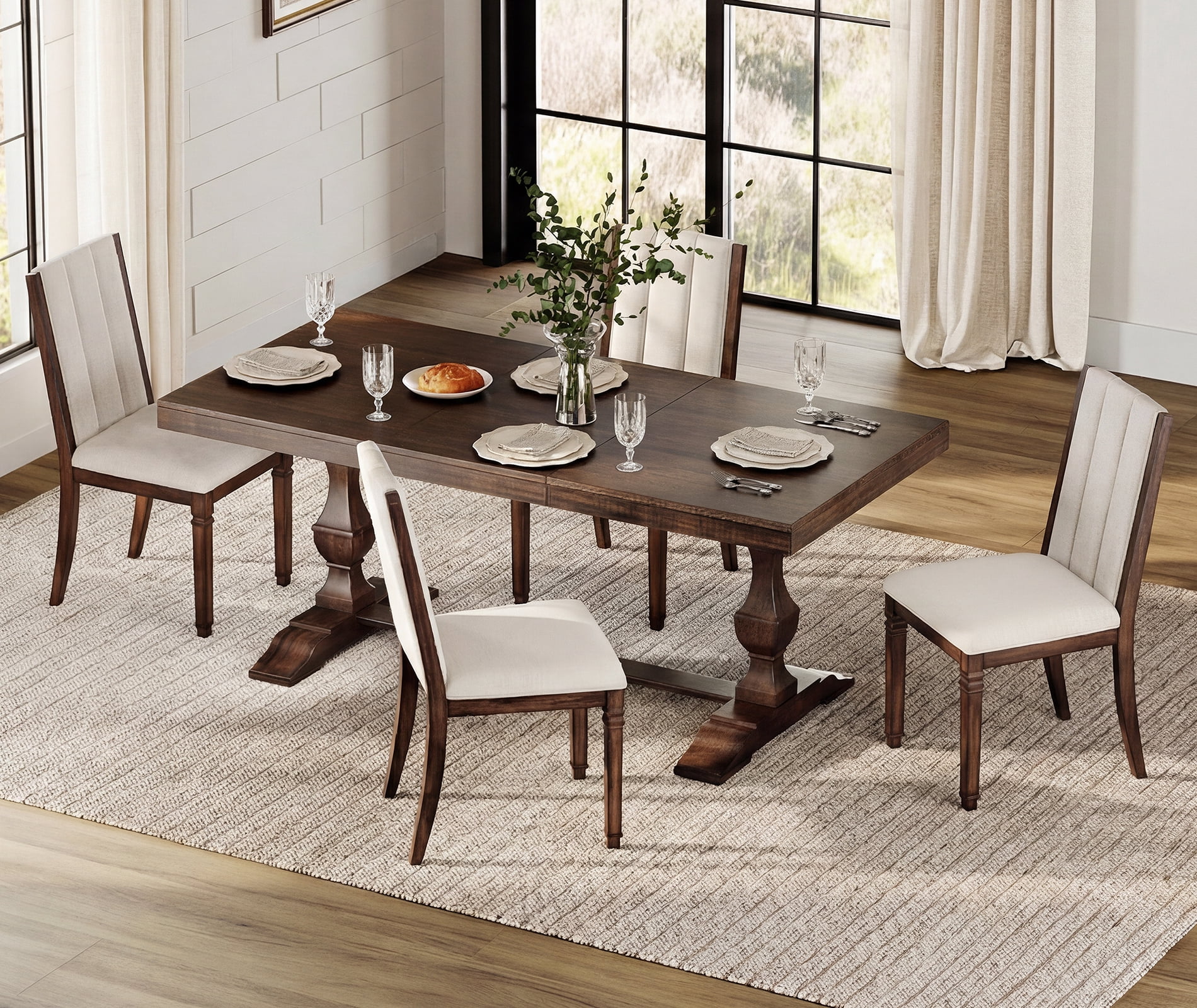 WAMPAT Modern Upholstered Dining Chairs Set of 4,Farmhouse Kitchen Chairs with Fabric Cushion & Solid Back for Dining Room,Living Room,Espresso