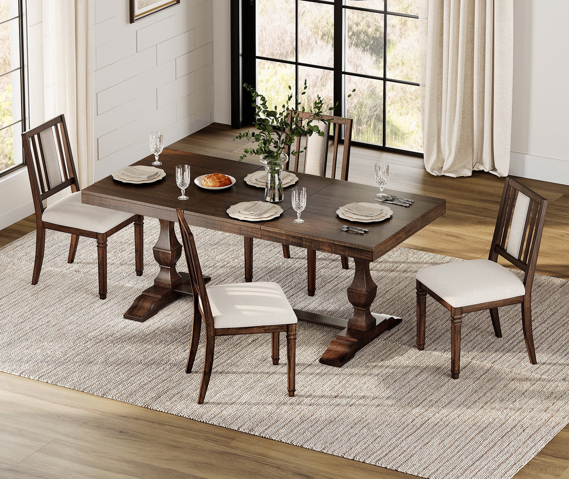 WAMPAT Modern Upholstered Dining Chairs Set of 4,Farmhouse Kitchen Chairs with Fabric Cushion & Splat Back for Dining Room,Living Room,Brown