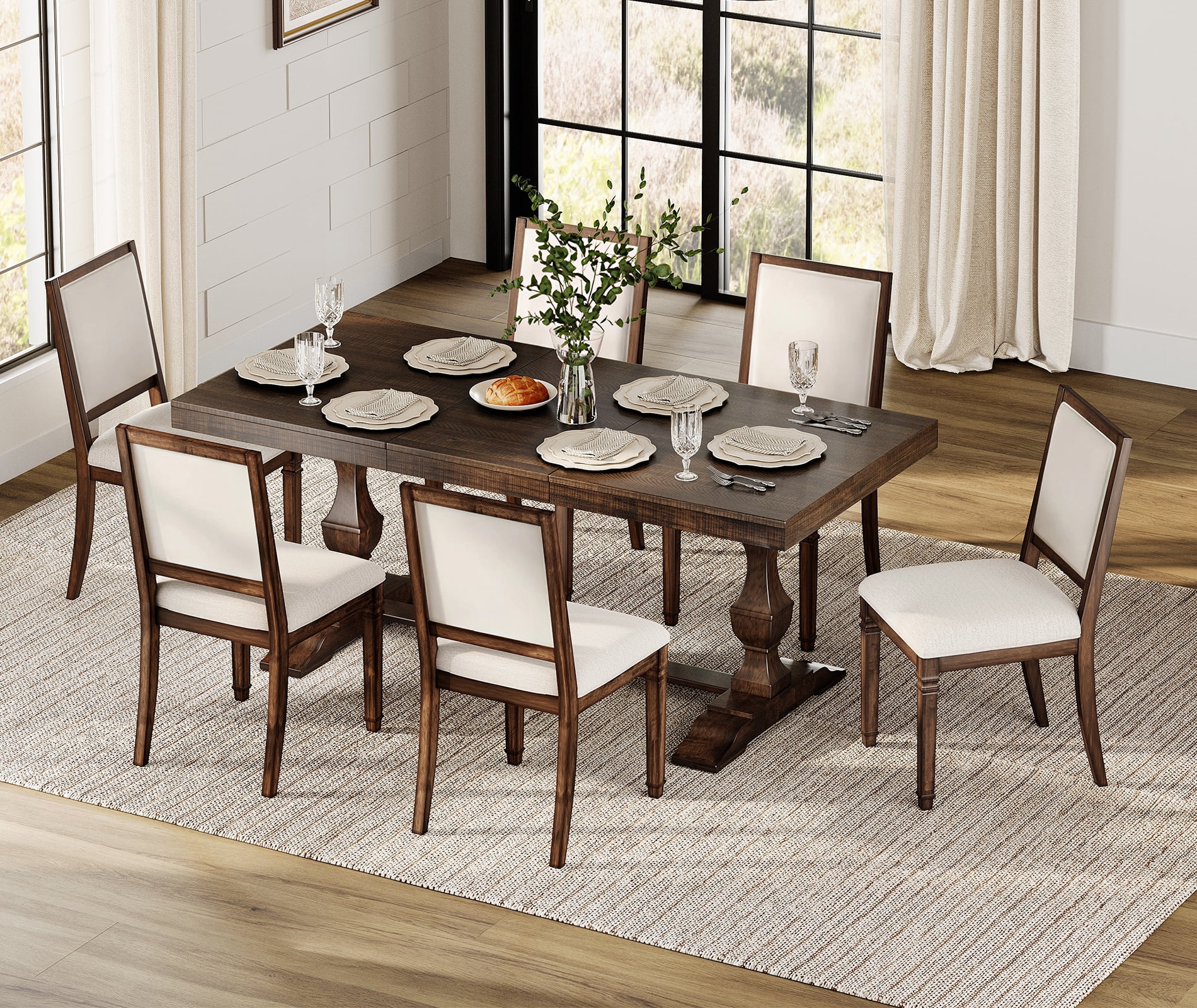 WAMPAT Modern Upholstered Dining Chairs Set of 6,Farmhouse Kitchen Chairs with Fabric Cushion & Solid Back for Dining Room,Living Room,Espresso Brown
