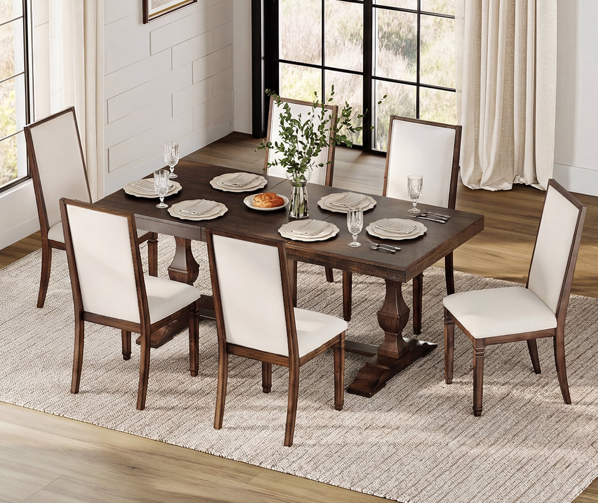 WAMPAT Modern Upholstered Dining Chairs Set of 6,Farmhouse Kitchen Chairs with Fabric Cushion & Solid Back for Dining Room,Living Room,Rustic Brown