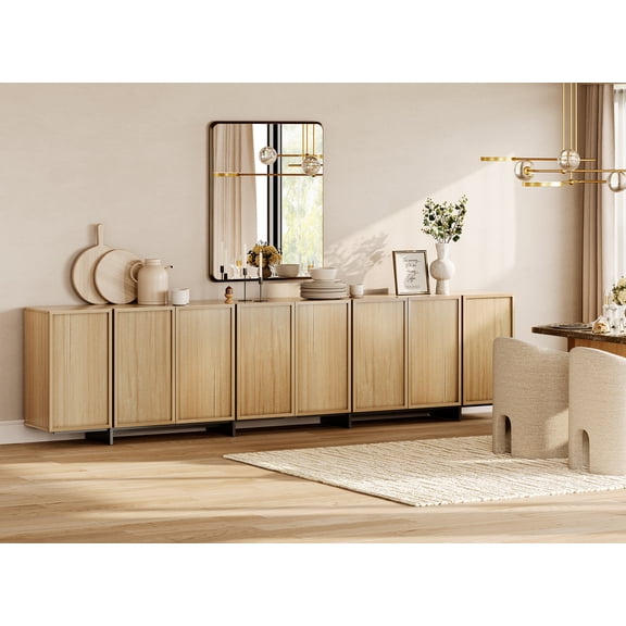 WAMPAT Multifunctional Sideboard Buffet Cabinets, Modern Sideboard with 2 Large Storage Cabinet and Metal Legs, Coffee Bar Storage Cabinet for Living Room, Kitchen, Oak