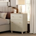 thumbnail image 1 of WAMPAT Nightstand with Drawer and Door, Modern Large Bedside Table with Adjustable Storage Shelf, Wooden Accent Cabinet for Bedroom, Beige Linen Printed, 1 of 5