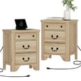 thumbnail image 1 of WAMPAT Nightstand Set of 2,Farmhouse 3-Drawer Nightstand with Charging Station,Wood Nightstand for Bedroom,Living Room,Oak, 1 of 7