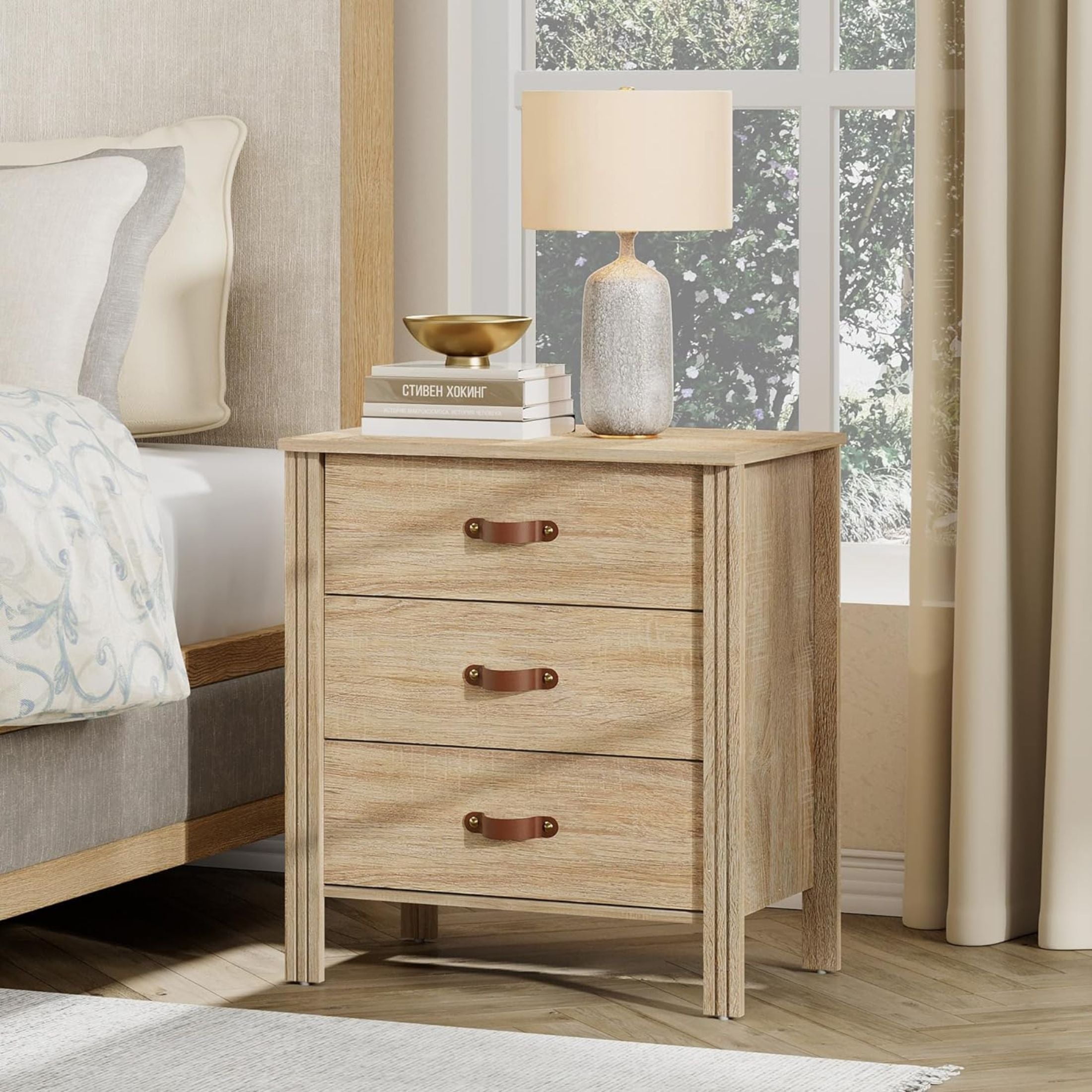 WAMPAT Nightstand Side Table with 3 Drawers Light Wood End Table for Living Room Farmhouse Night Stand Bedside Table for Bedroom Light Oak Walmart