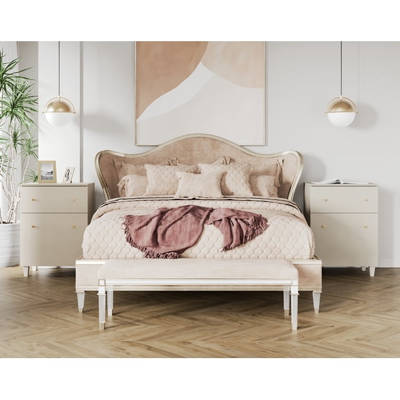 WAMPAT Nightstands Set of 2, Modern Large Bedside Tables with Adjustable Storage Shelf, Wooden Accent Cabinets with Drawer and Door for Bedroom, Beige Linen Printed