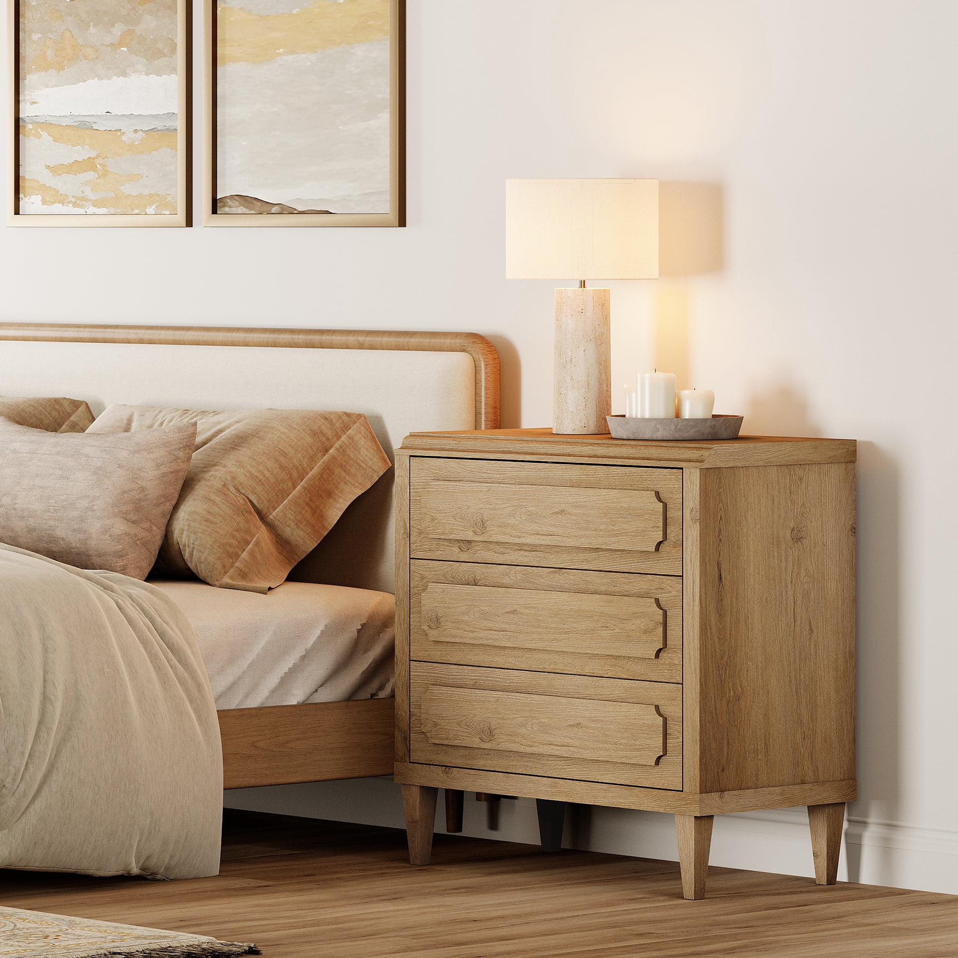 WAMPAT Oak Oversized Nightstand Set of 2