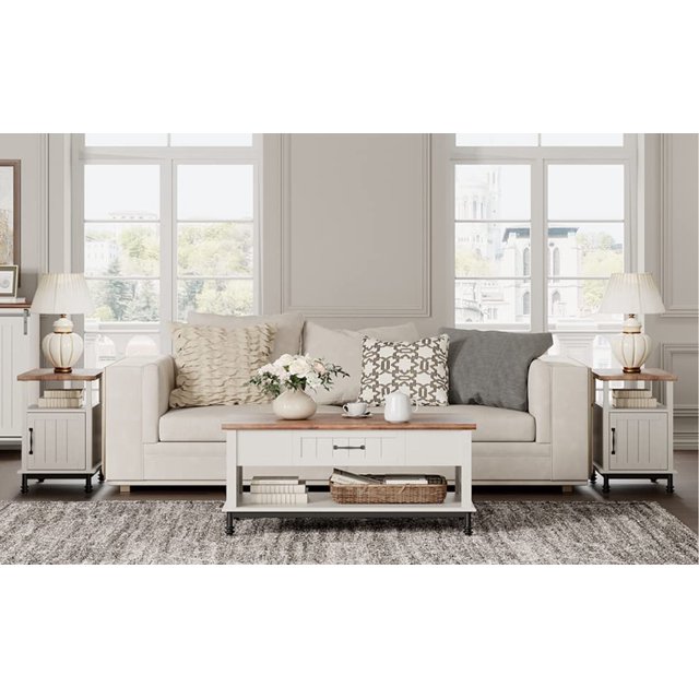 WAMPAT Premium Farmhouse Coffee Table Set of 3 for Living Room, 1 Large