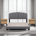 thumbnail image 1 of WAMPAT Queen Size Bed Frame with 2 Nightstands, Upholstered Platform Bed with Adjustable Headboard & 2 Drawer End Tables, Wooden Slats Support, No Box Spring Needed, Grey & Oak, 1 of 4