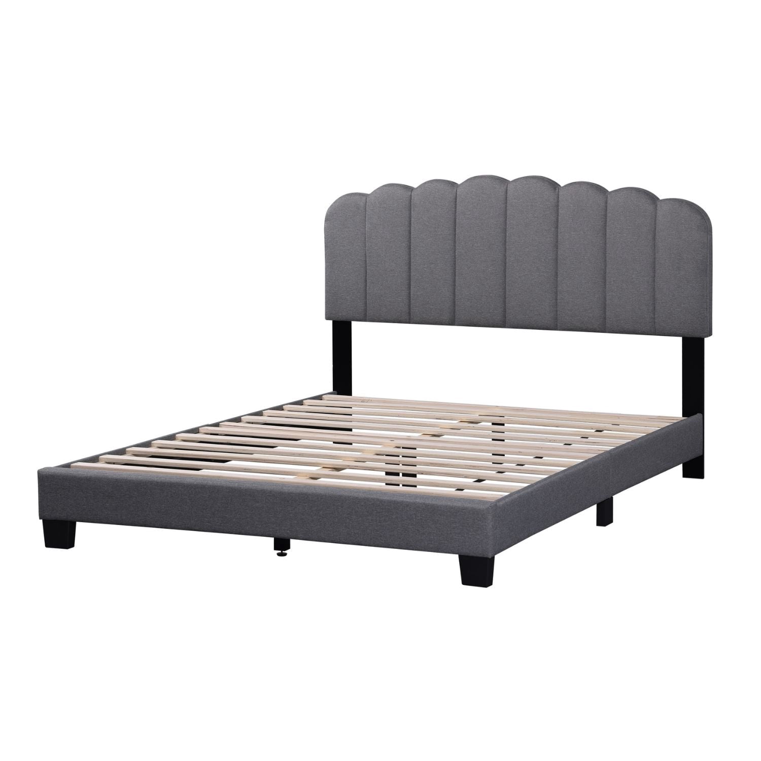 WAMPAT Queen Size Bed Frame, Fabric Upholstered Modern Platform Bed with Adjustable Headboard, Strong Wood Slats Support, No Box Spring Needed, Easy Assembly, Gray