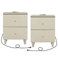 thumbnail image 1 of WAMPAT Set of 2 Nightstands with Charging Station&2 Drawers Storage, Modern End Tables Mid-Century Wood Bedside Tables with 2 AC Outlets & USB Ports for Living Room, Bedroom, Beige Linen, 1 of 8