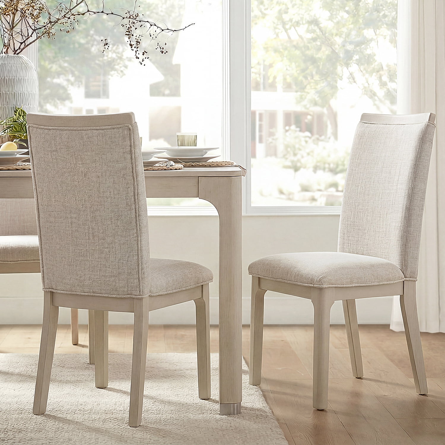 WAMPAT Set of 2 Upholstered Solid Wood Dining Chairs – High Back Side Chairs