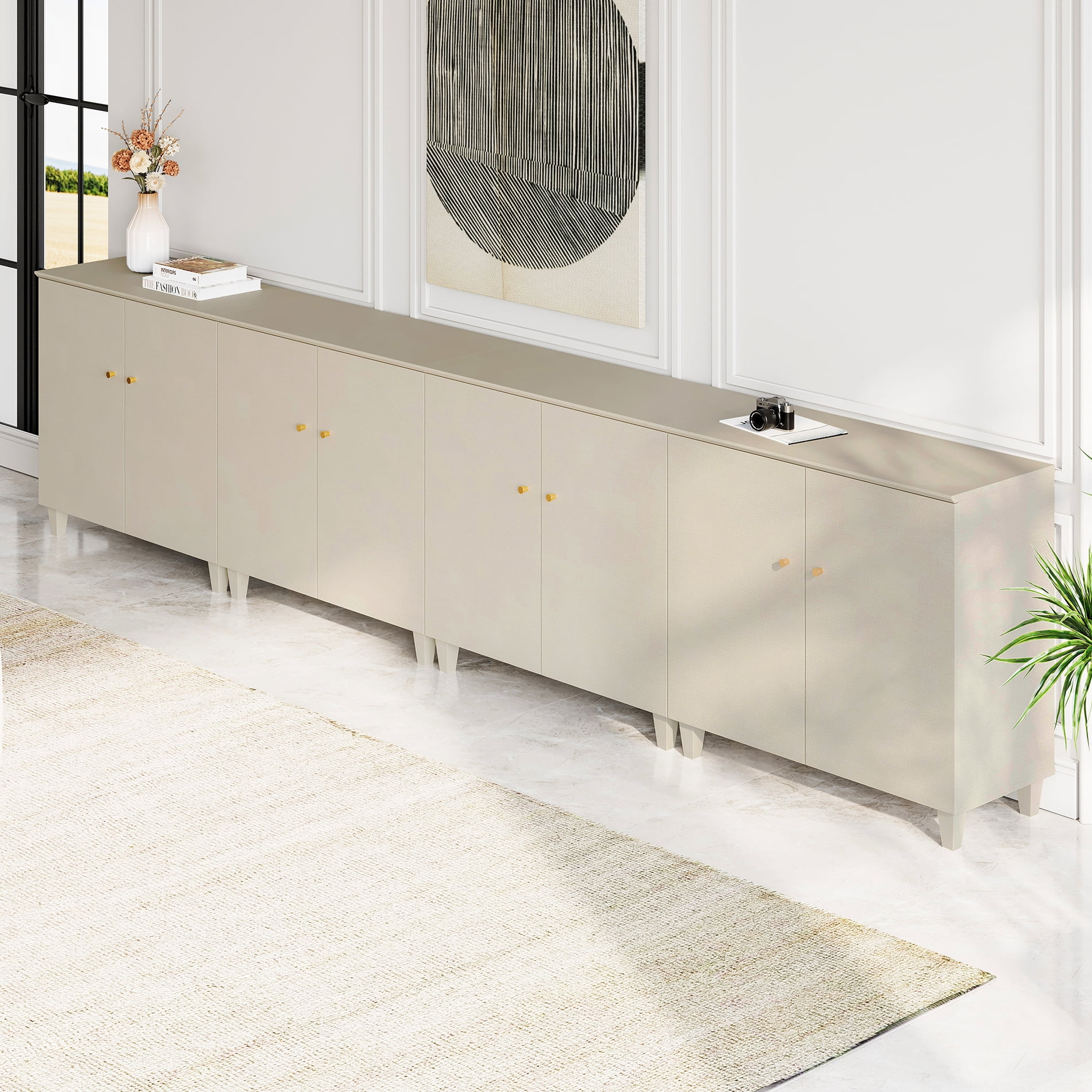 WAMPAT Set of 4 Sideboards with Doors for Dining Room Kitchen, Beige, 32.4" H, 2 Packs