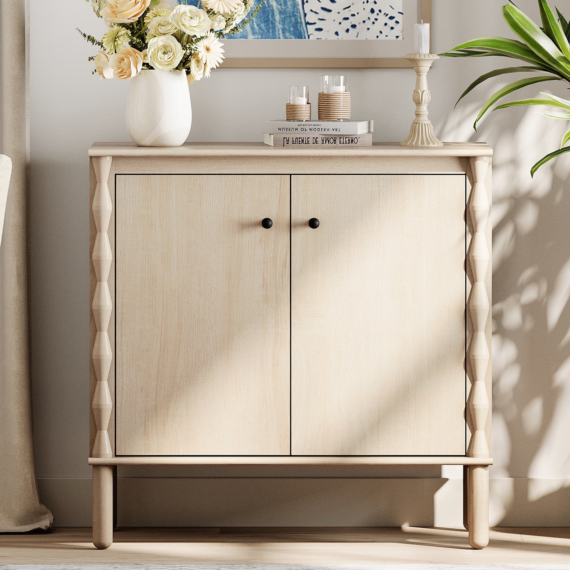 WAMPAT Sideboard with Adjustable Shelf & Soft-Close 2 Doors for Dining Room,Natural
