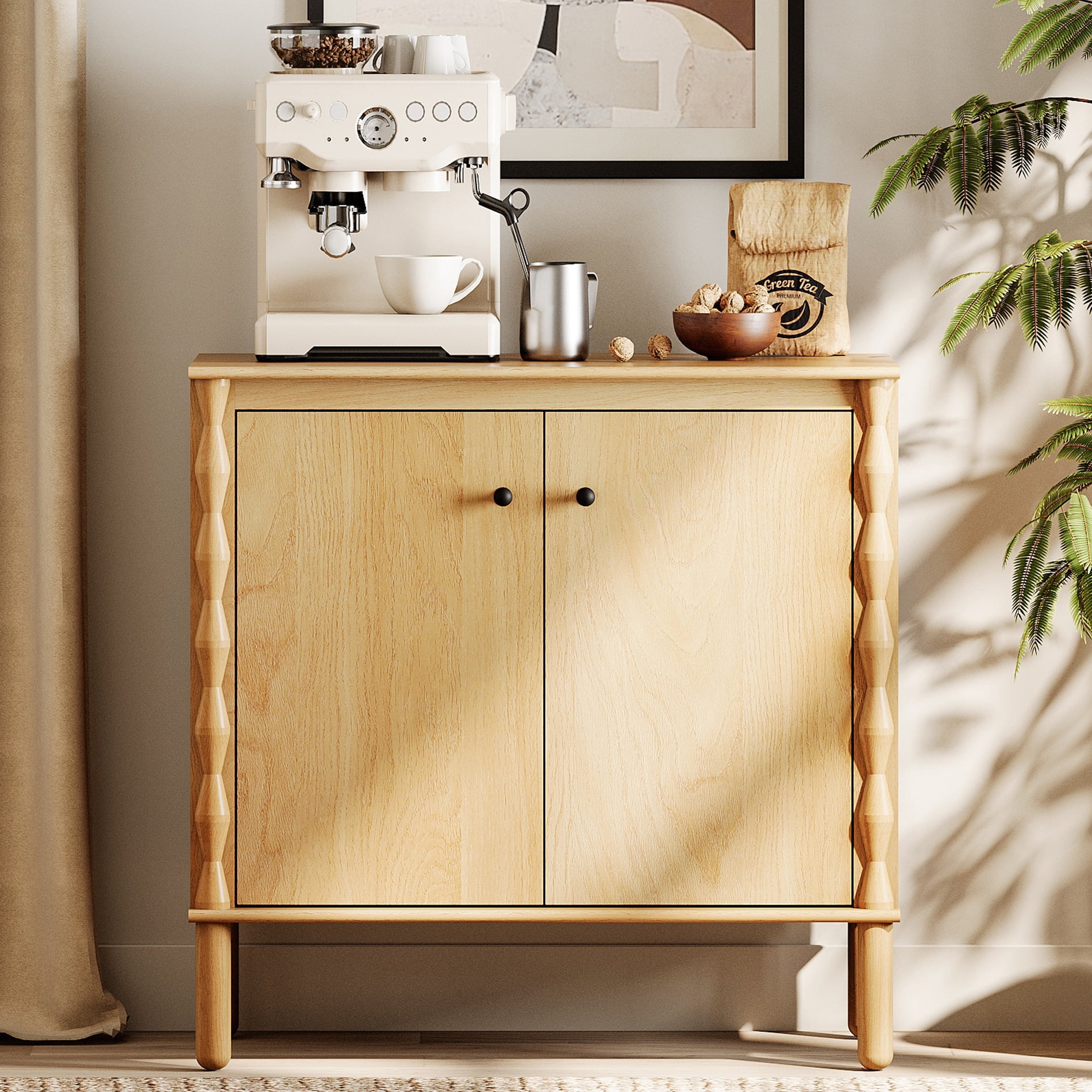 WAMPAT Sideboard with Adjustable Shelf & Soft-Close 2 Doors for Dining Room,Oak