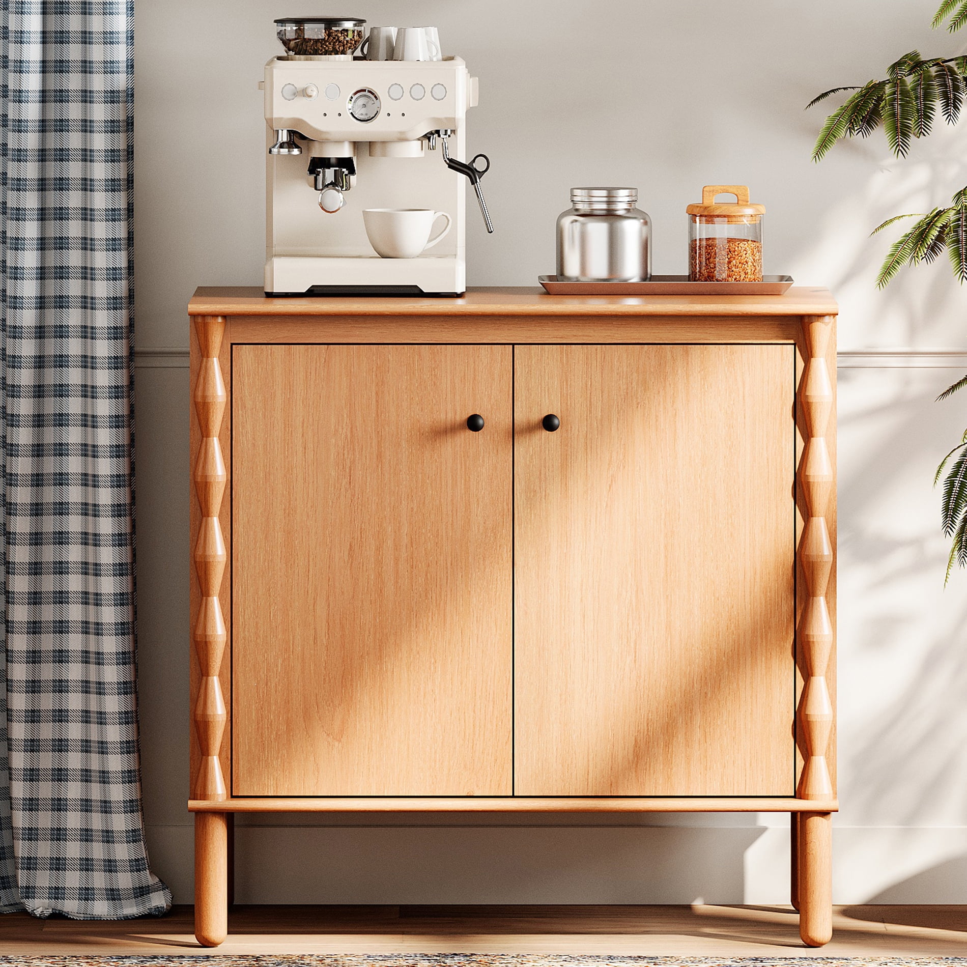 WAMPAT Sideboard with Adjustable Shelf & Soft-Close 2 Doors for Dining Room,Walnut