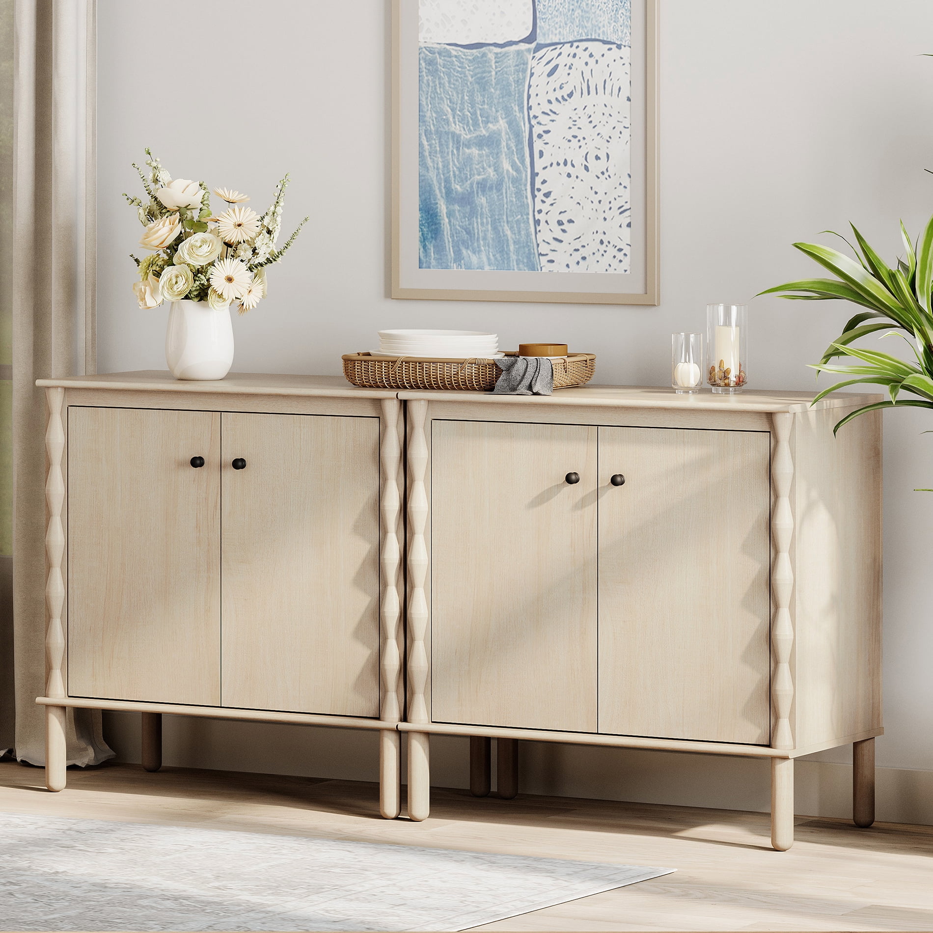 WAMPAT Sideboard with Adjustable Shelf & Soft-Close 4 Doors for Dining Room,Natural