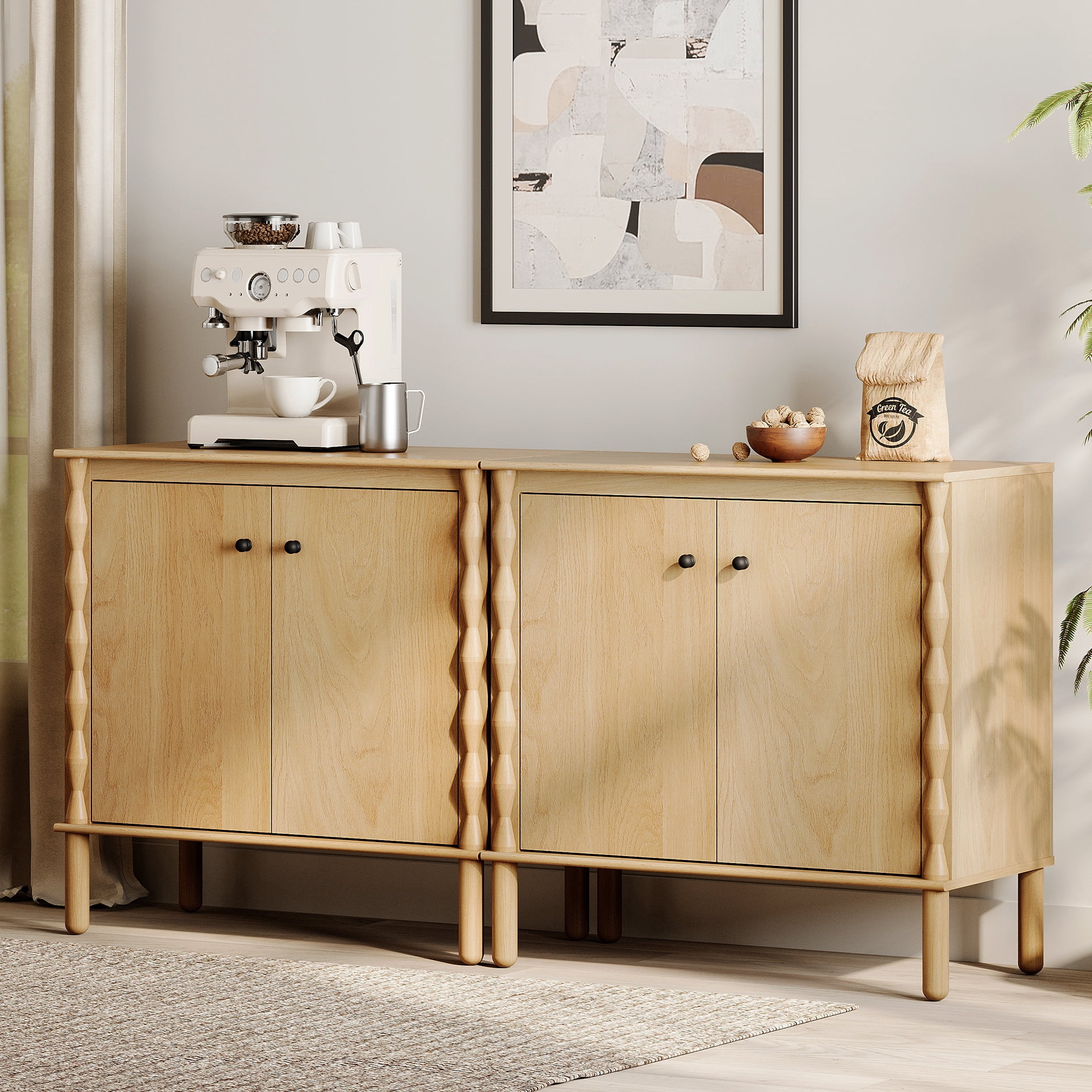 WAMPAT Sideboard with Adjustable Shelf & Soft-Close 4 Doors for Dining Room,Oak