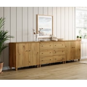 WAMPAT Sideboards Buffet Cabinet, 3-in-1 Wood Wide Credenza Storage Cabinet with Doors and Drawers, Modern Kitchen Coffee Bar Table with Storage for Living Room Dining Room, Oak Brown