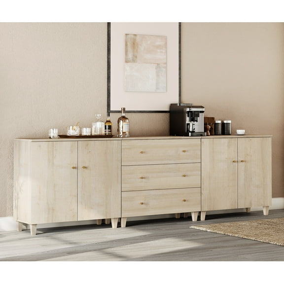 WAMPAT Sideboards Buffet Cabinet, 3-in-1 Wood Wide Credenza Storage Cabinet with Doors and Drawers, Modern Kitchen Coffee Bar Table with Storage for Living Room Dining Room, Natural Oak
