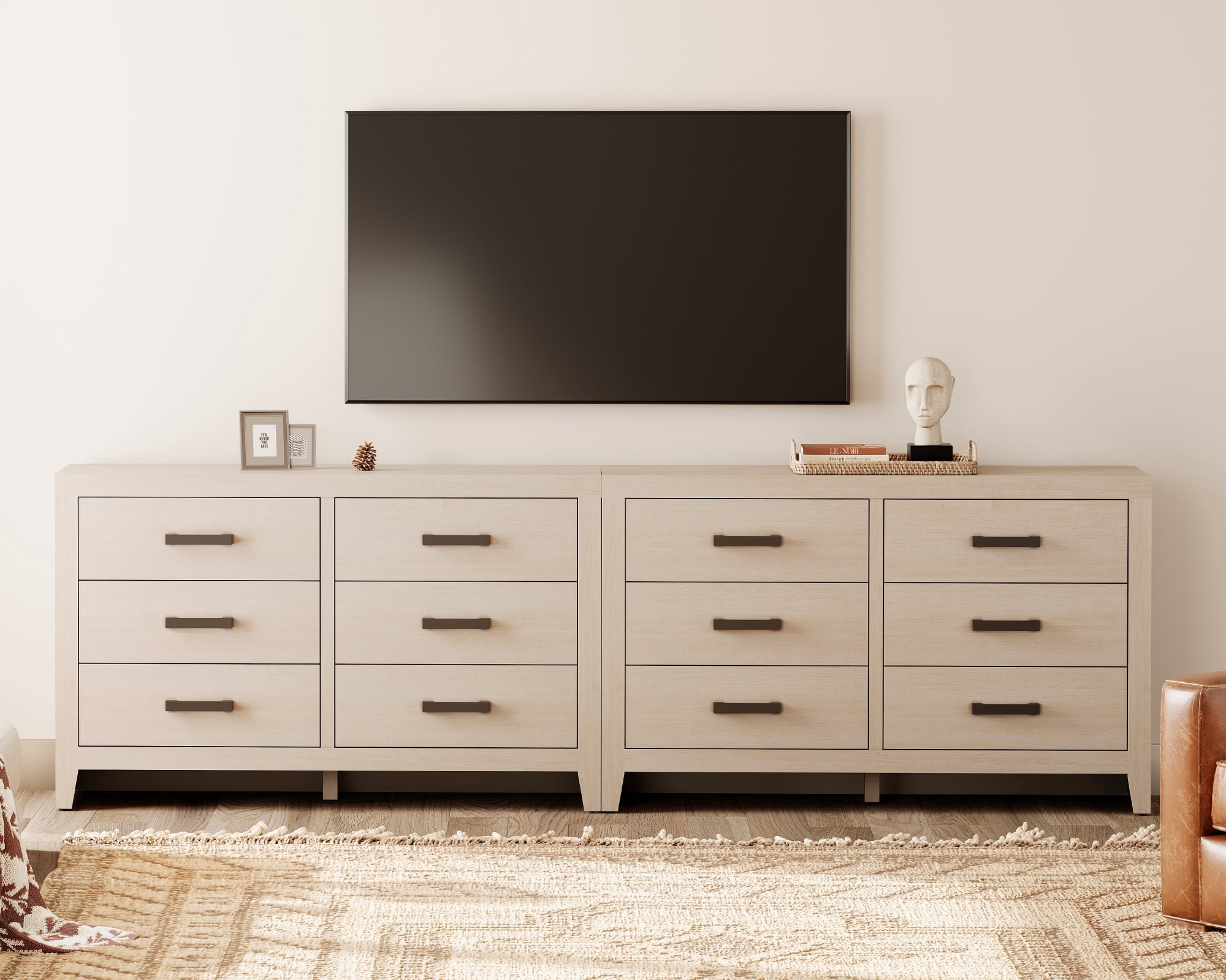 WAMPAT TV Stand for TVs up to 110 Inch, Farmhouse Wood Entertainment Center with 12 Drawers, Storage Media Console Cabinet for Living Room