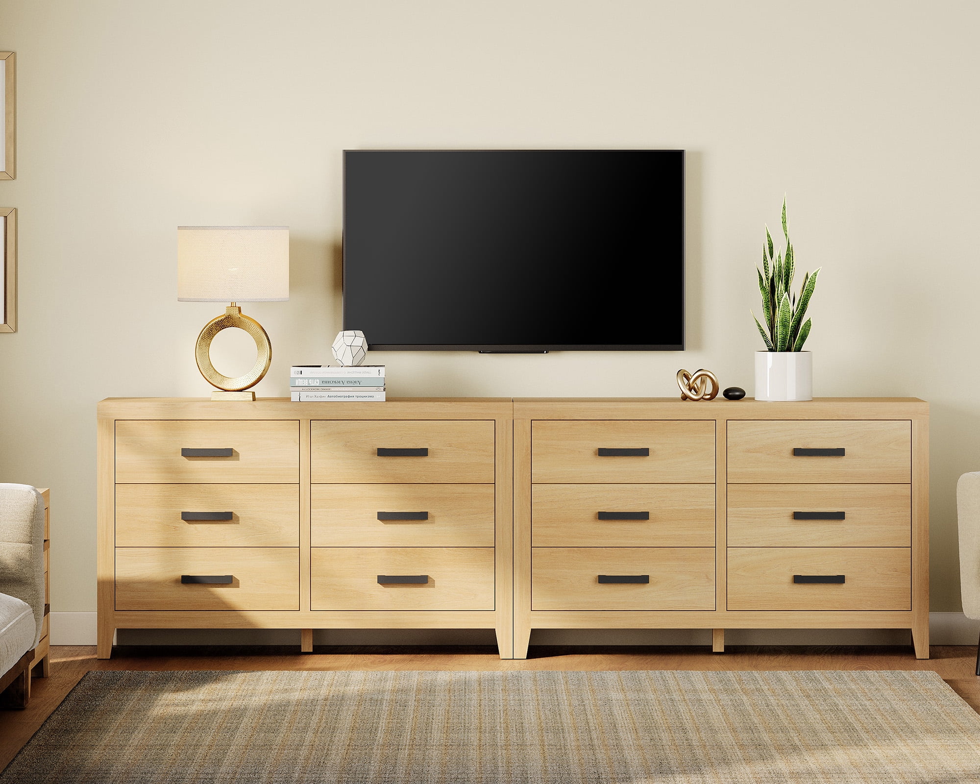 WAMPAT TV Stand for TVs up to 110 Inch, Farmhouse Wood Entertainment Center with 12 Drawers, Storage Media Console Cabinet for Living Room