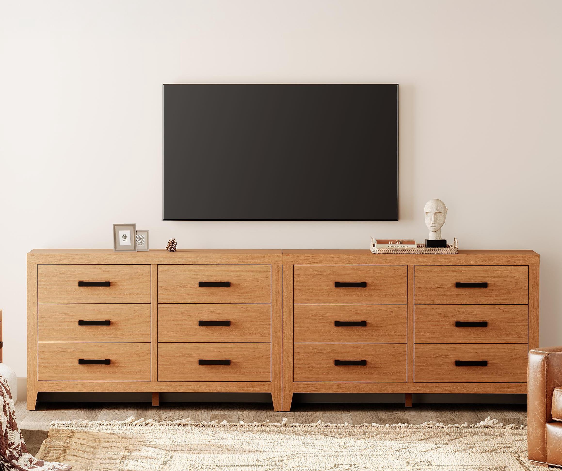 WAMPAT TV Stand for TVs up to 110 Inch, Farmhouse Wood Entertainment Center with 12 Drawers, Storage Media Console Cabinet for Living Room