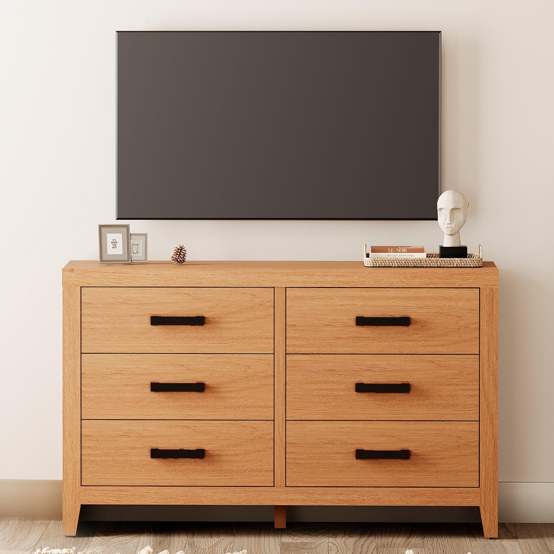 WAMPAT TV Stand for TVs up to 65 Inch, Farmhouse Wood Entertainment Center with 6 Drawers, Storage Media Console Cabinet for Living Room