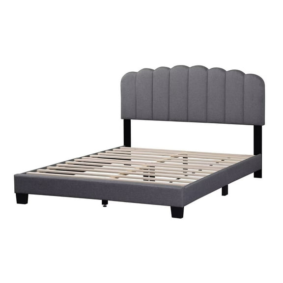 WAMPAT Upholstered Queen Platform Bed Frame, Adjustable Fabric Headboard, Wooden Slats Support, No Box Spring Needed, Easy Assembly, Grey