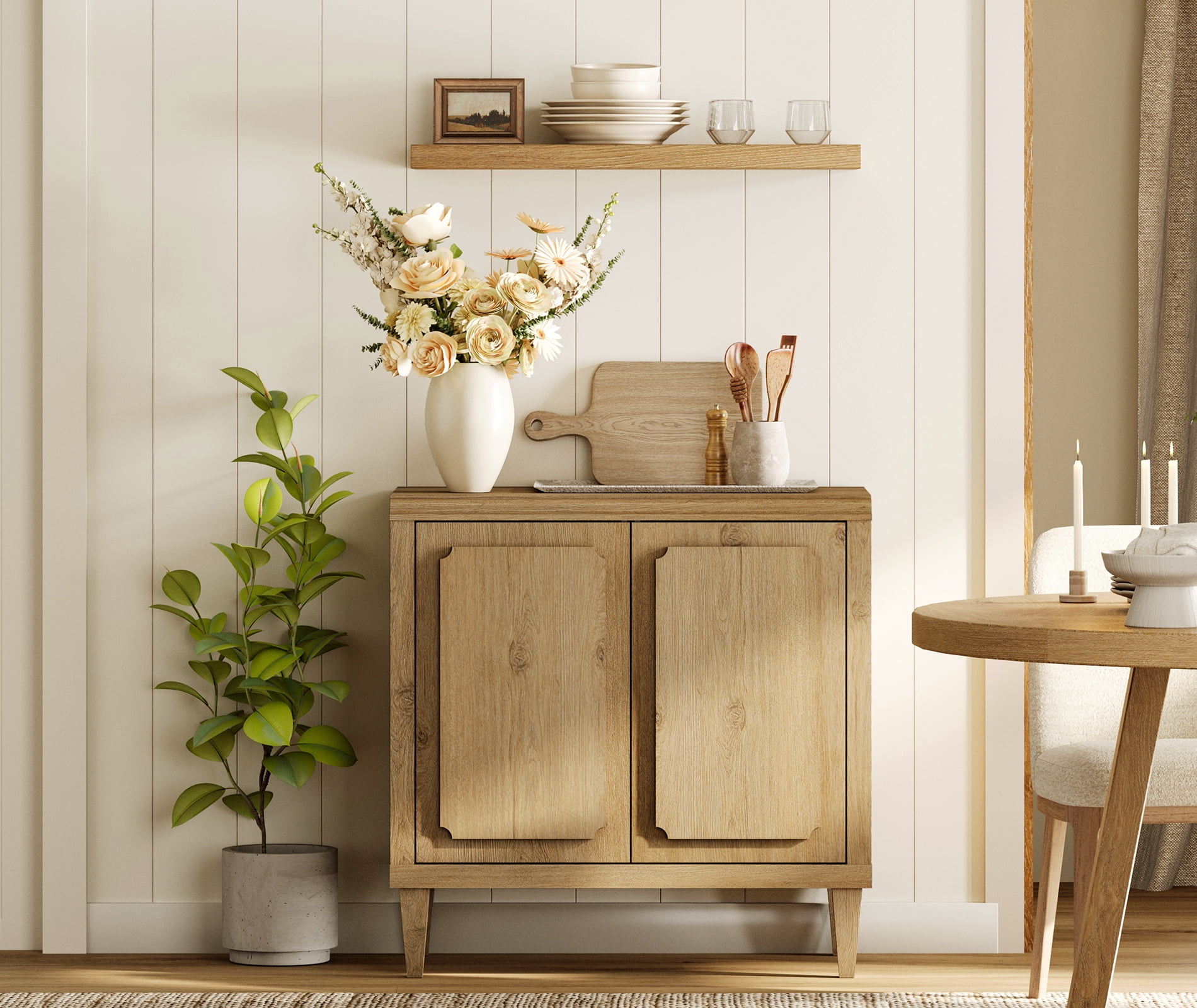 WAMPAT Vintage Sideboard Buffet Cabinet with Storage, Oak