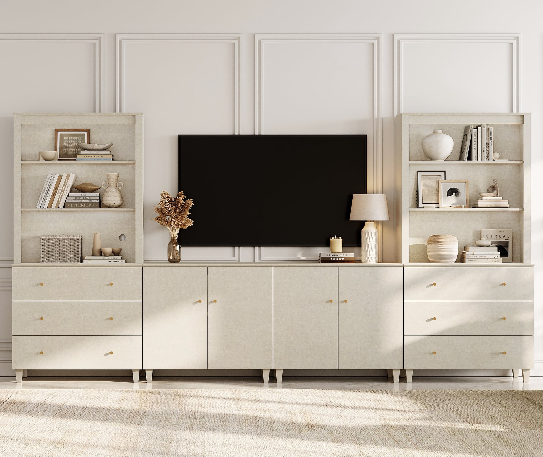 WAMPAT Wall Unit Entertainment Center for 75" TVs with Drawers&Doors, Beige
