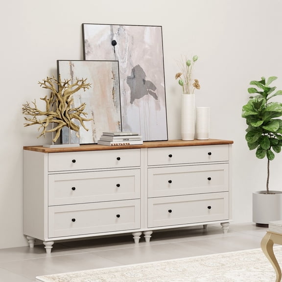 Large Dresser for Bedroom with 6 Drawers, Kids Dressers with Wide Chest of Drawers, Modern Wooden Closet Storage Cabinet Organizer, Dressers for Living Room & Nursery & Hallway & Baby Room, White