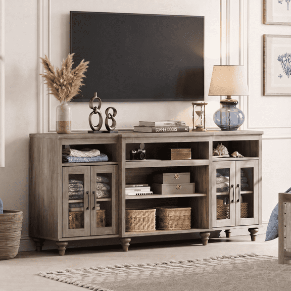 WAMPAT Wide TV Stand for 75 Inch TV, 70 Inch TV Console Table with Adjustable Shelf for Living Room, Gray