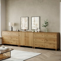 WAMPAT Wood Dresser with 12 Drawers and 1 Cabinet for Bedroom, Modern Chest of Drawer, 130" Wide, Oak Brown Wood Finish