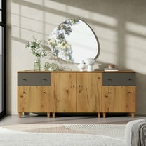 WAMPAT Wood Dresser with 2 Drawers and 3 Cabinets for Bedroom, Modern Chest of Drawer, 83" Wide, Oak Brown Wood Finish