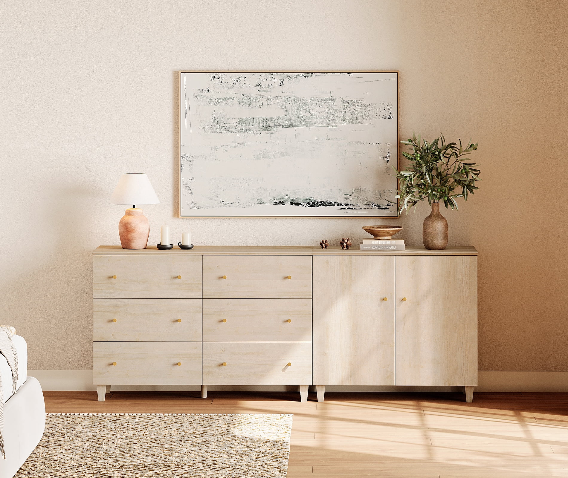 light wood dresser modern Haven 6-Drawer Dresser with Drawer Pull Handles