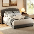thumbnail image 1 of WAMPAT Wood Platform Bed Frame, Queen Size Bed Frame with Upholstered Headboard, No Box Spring Needed, Gray, 1 of 7