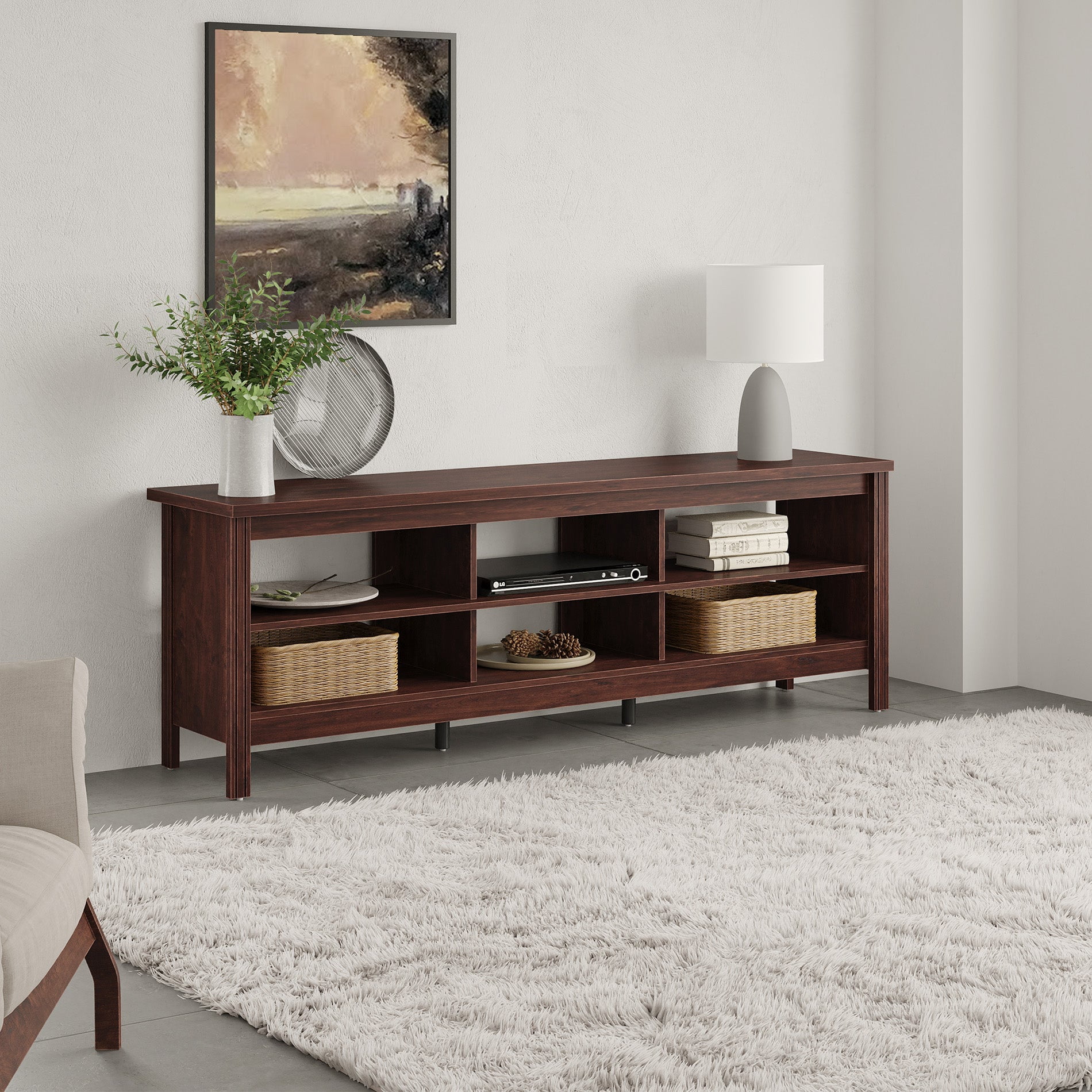 WAMPAT Wood TV Stand for TVs Up to 75 Inch, Living Room Entertainment ...