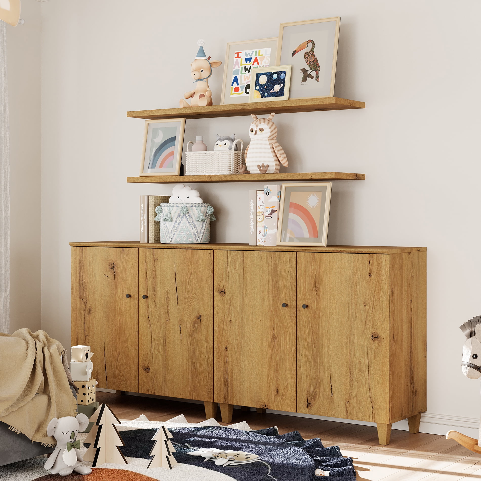 WAMPAT Wooden Dresser Chest with Doors, Bedroom Modern Rustic Brown Closet Storage Organizer with 6 Compartments for Kids baby Room, Nursery