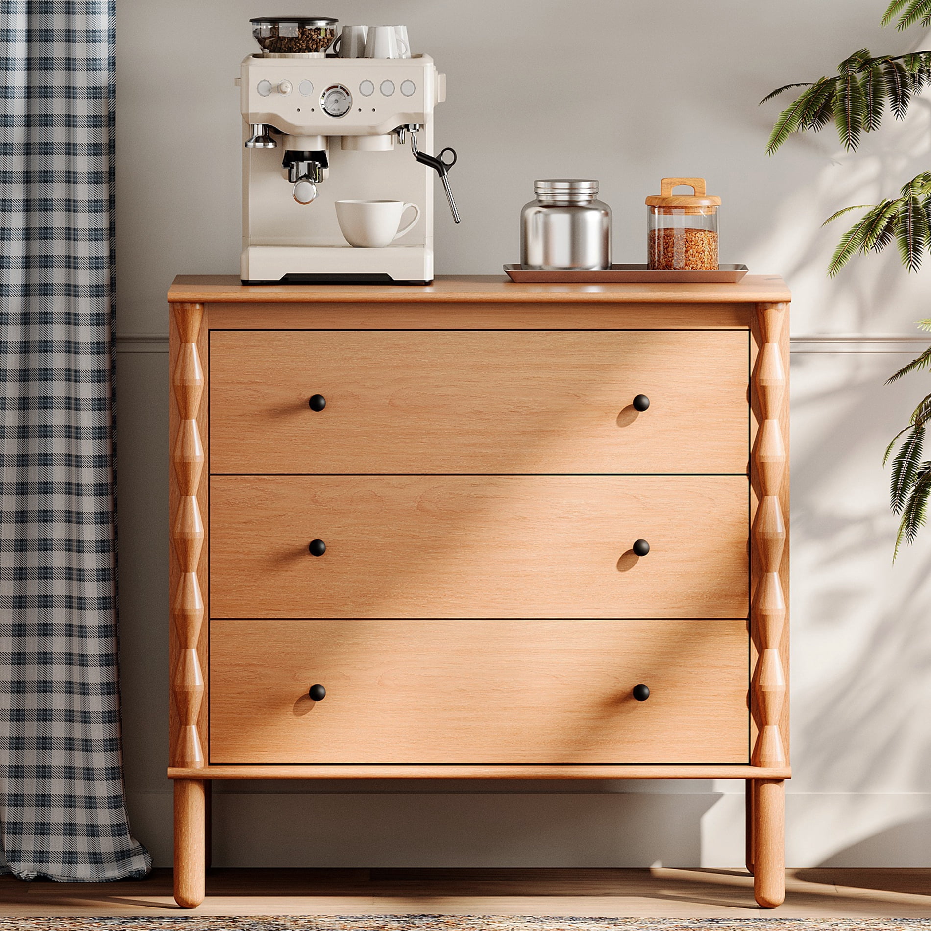 WAMPAT Wooden Sideboard with 3 Deeper and pre‑assembled Drawer for Dining Room,Walnut