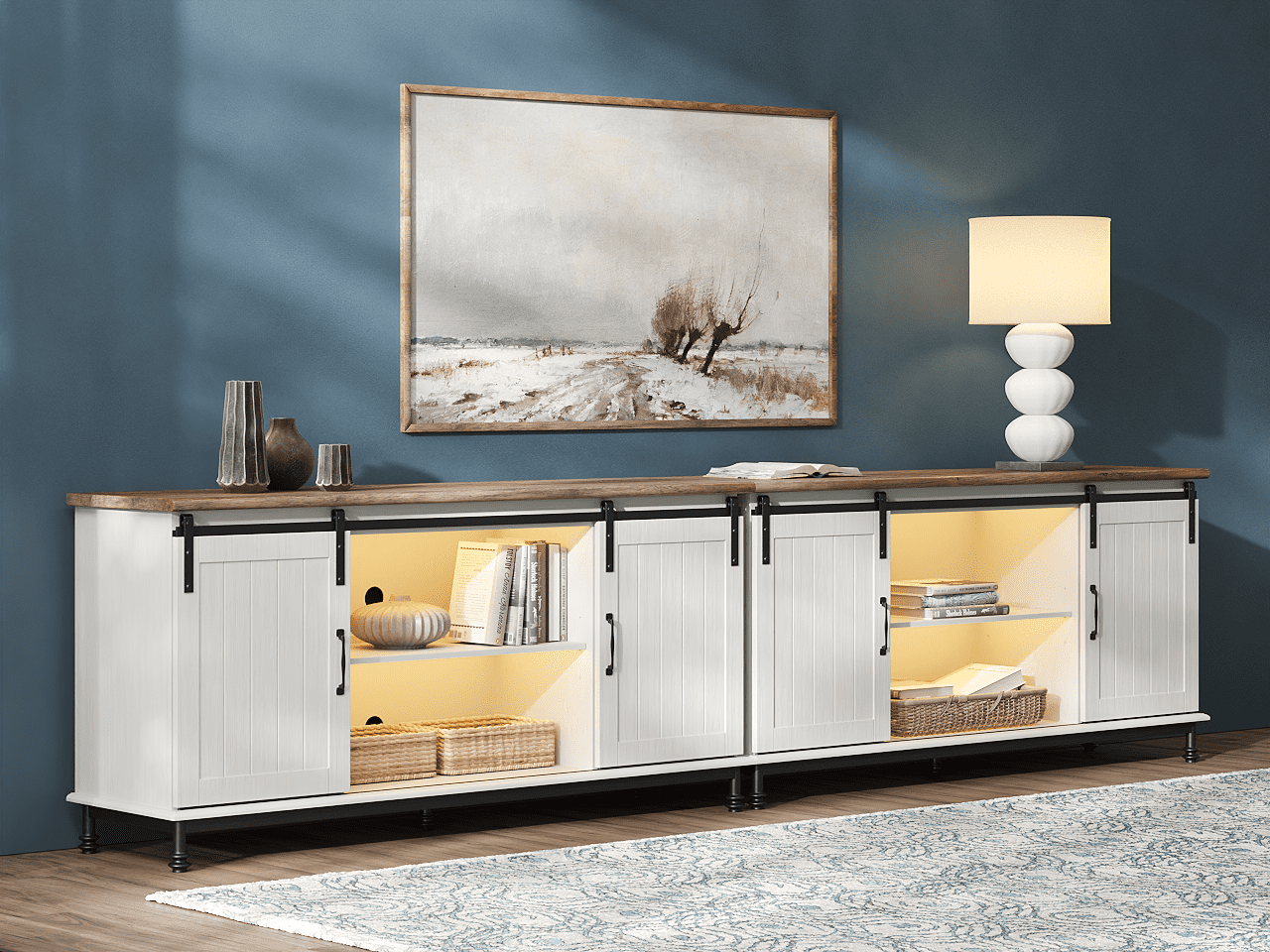 WAMPAT Yellow LED TV Stand for 110 Inch TV, White Entertainment Center ...
